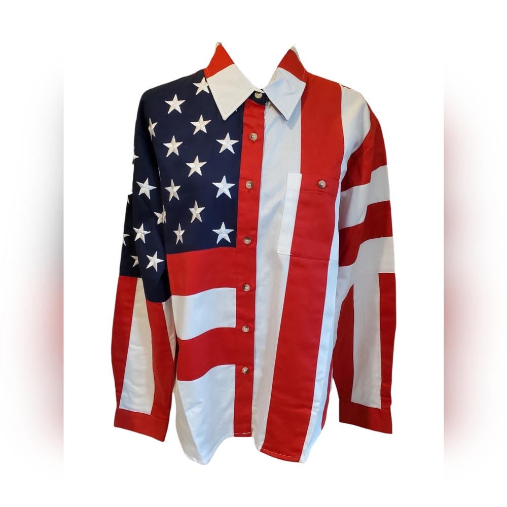 Scully American Flag Shirt New With Tags Red, White, and Blue. Size XXL